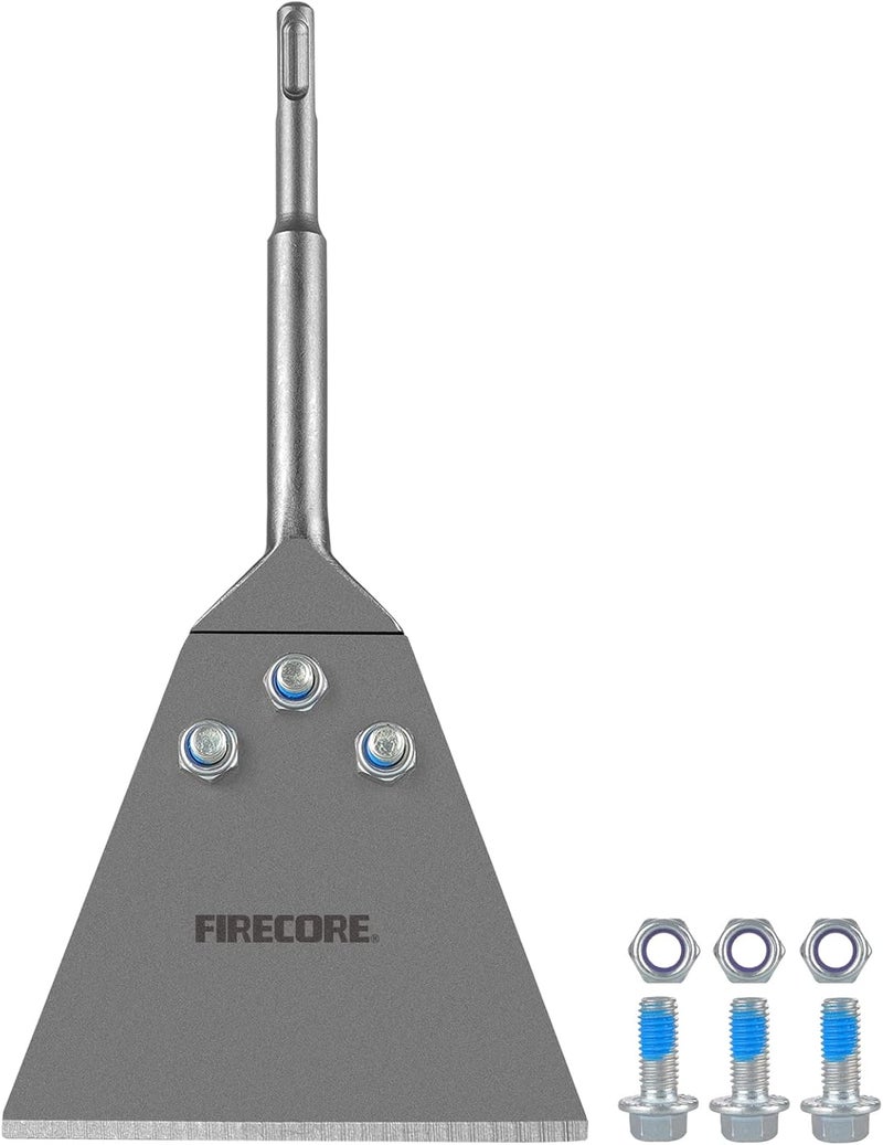 Firecore SDS Plus Floor Scraper with Spare Bolts and Locknuts, 5 Inch x 11 Inch Tile Removal Chisel Tool Long Handle Heavy Duty for Rotary Hammer Drill, Thinset Scraper Adhesives Remover FS22510 - Image 1